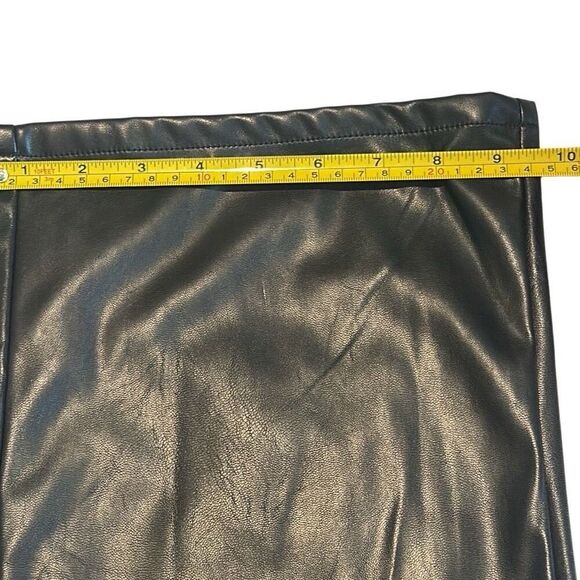 *NEW* Black Zip Fly Faux Leather Flat Front Wide Straight Leg Pants Ladies Small - Picture 6 of 11